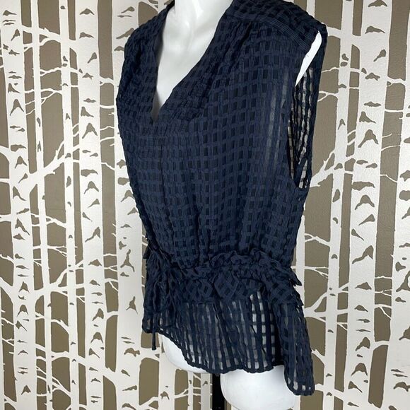 Current Air Semi-Sheer Plaid Peplum Top L - Picture 3 of 9